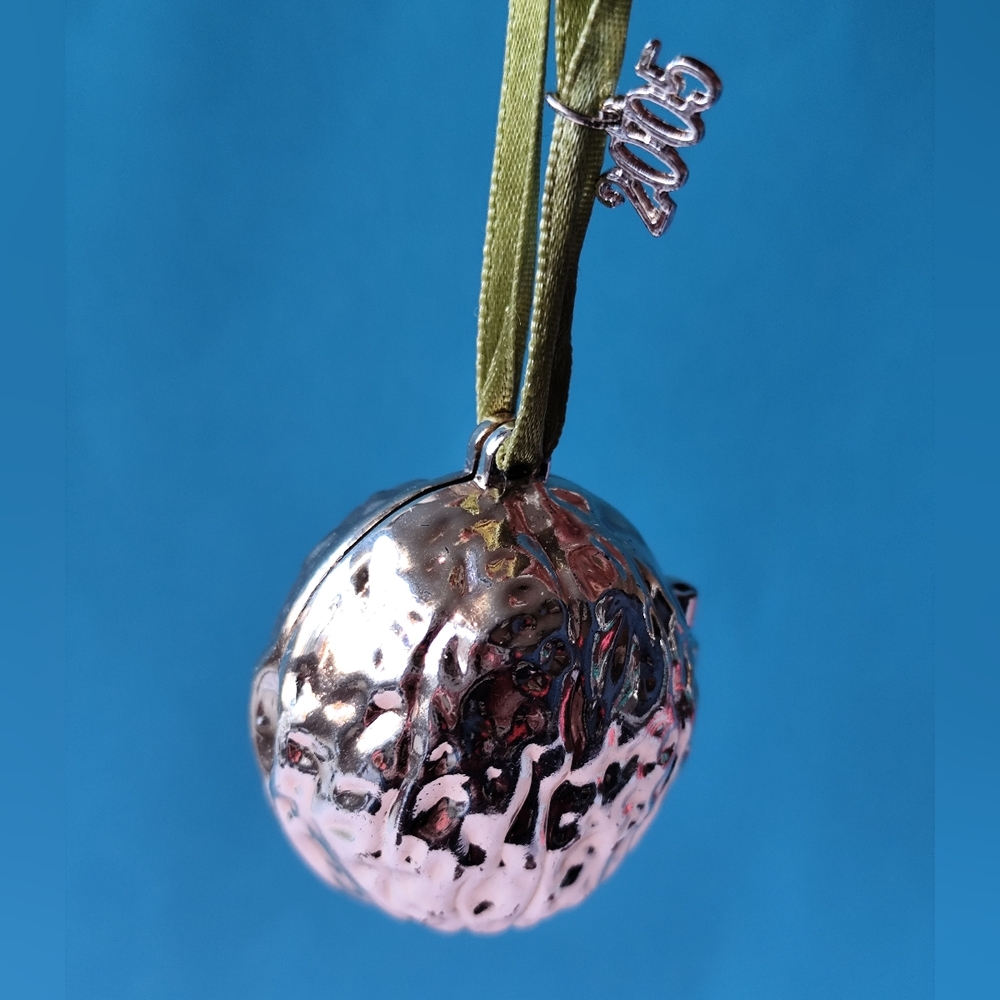 Pottery Barn Silver Plated Christmas Ornament Walnut Nut Locket 2005